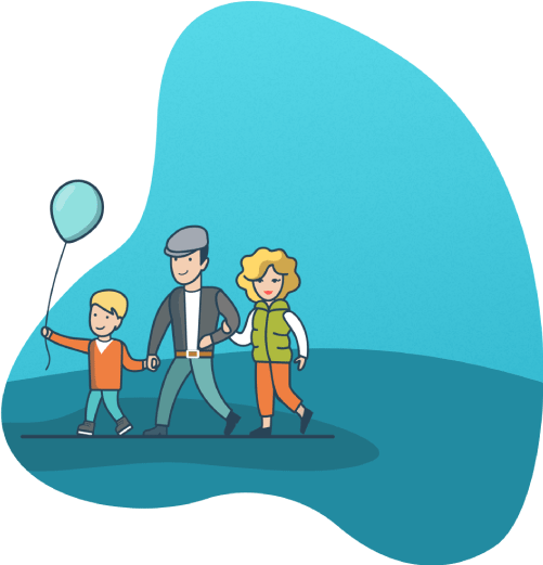 Illustration of a family with a balloon