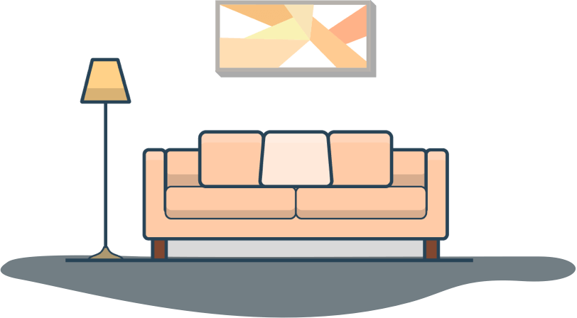 Illustration of a couch in a living room